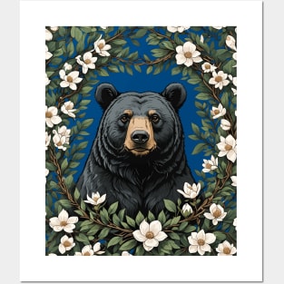 Louisianan Black Bear Peeking Through Magnolia Flowers Posters and Art